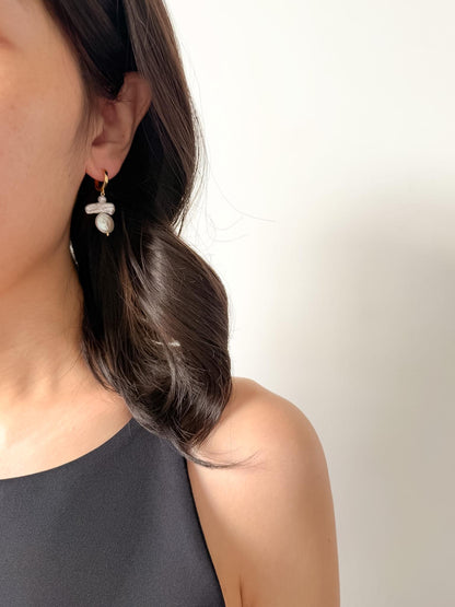 Additional view of baroque freshwater pearl drop earrings by Le Jardin Perles