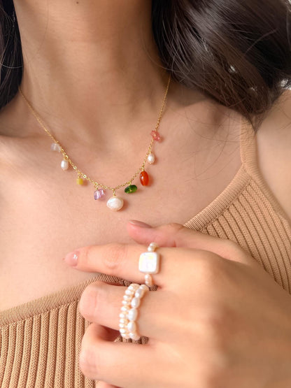 Additional view of summer beach fresh minimalist gold chain jewelry freshwater by Le Jardin Perles