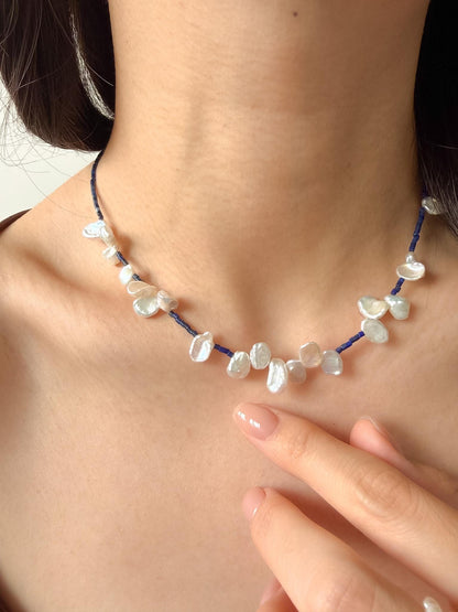 Additional view of lapis lazuli baroque pearl necklace by Le Jardin Perles