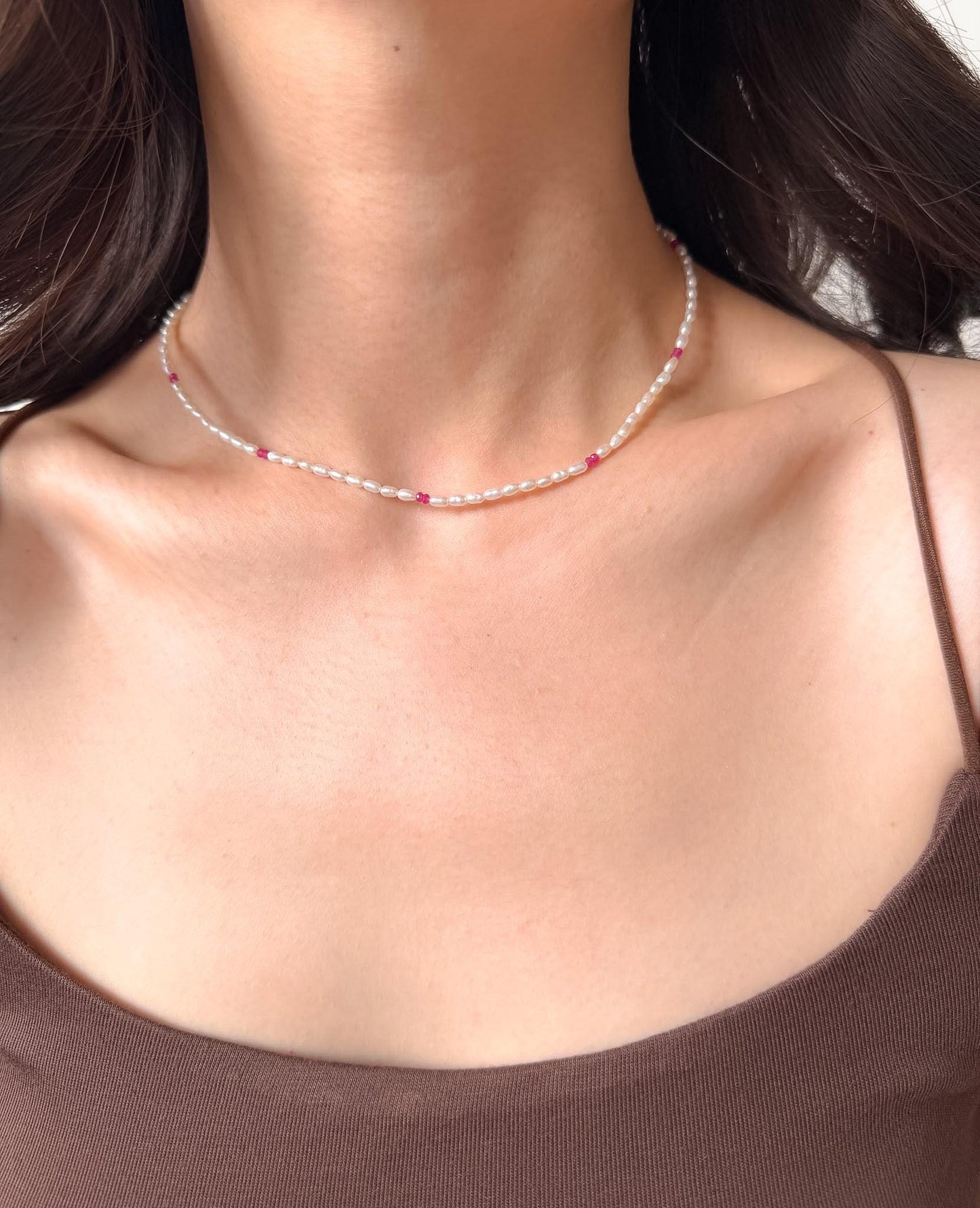 Pink Accent Pearl Choker by Le Jardin Perles