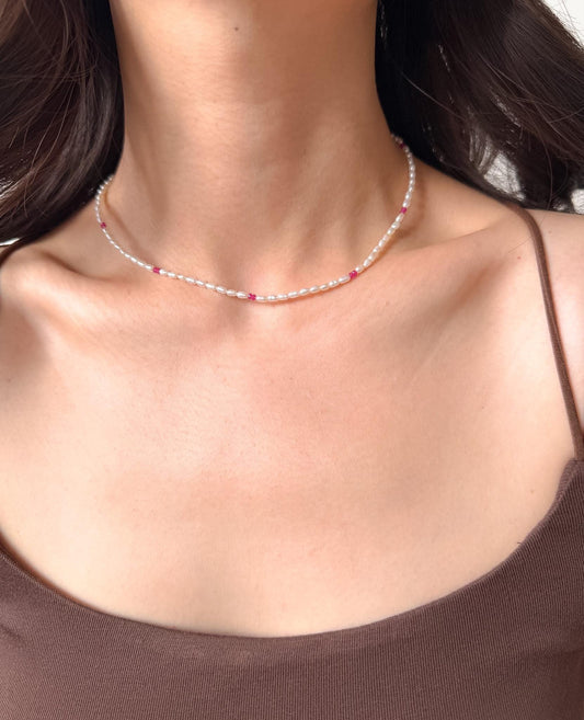 Pink Accent Pearl Choker by Le Jardin Perles