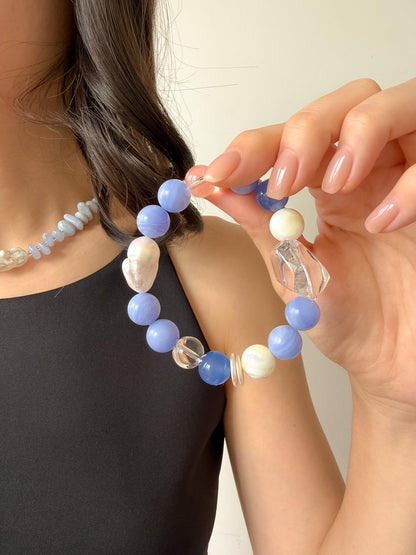 Blue Agate Baroque Pearl Bracelet by Le Jardin Perles
