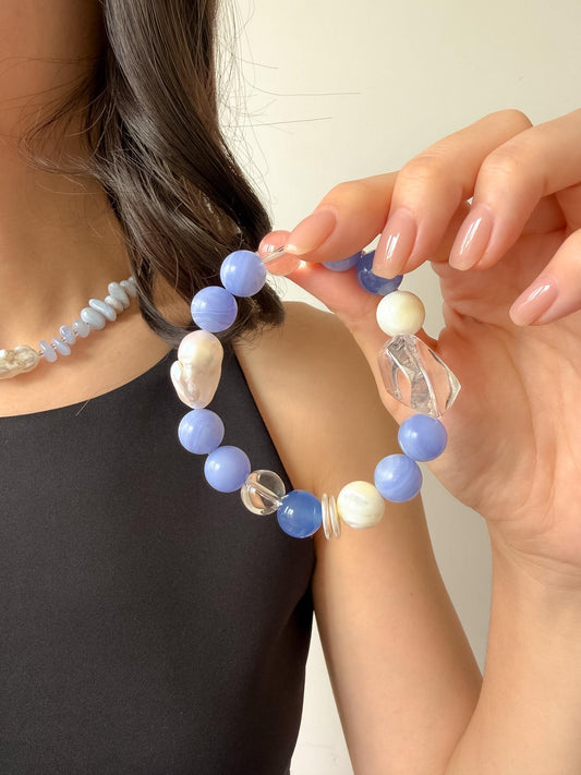 Blue Agate Baroque Pearl Bracelet by Le Jardin Perles