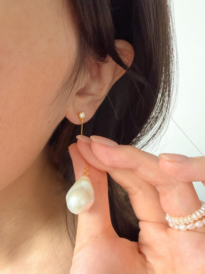 Additional view of baroque pearl drop beach earrings by Le Jardin Perles