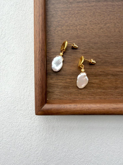 Additional view of baroque keshi pearl drop earrings by Le Jardin Perles