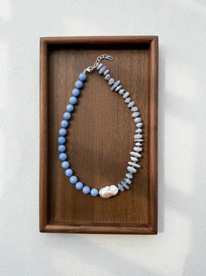 Additional view of blue lace agate baroque pearl necklace by Le Jardin Perles