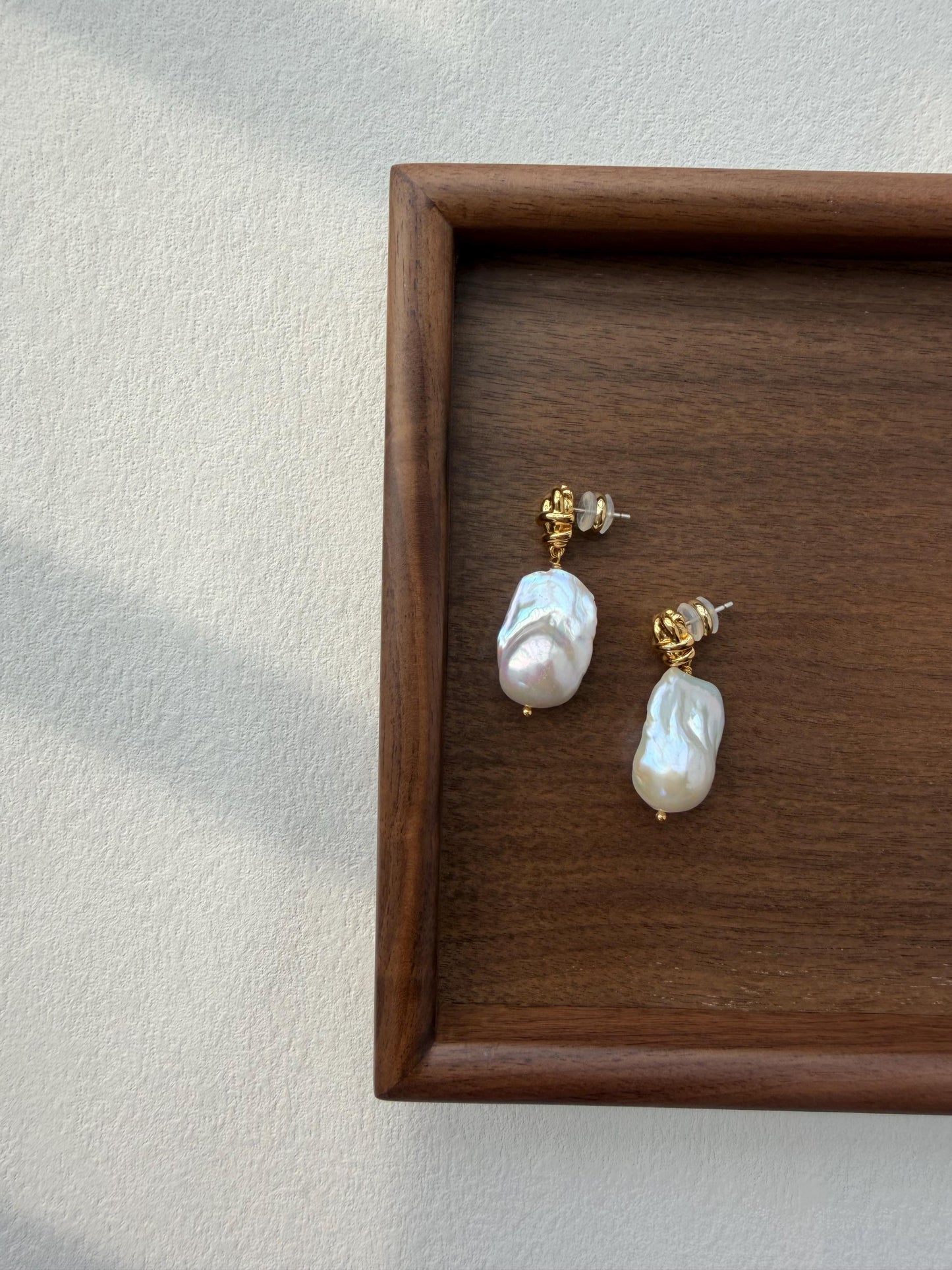 Additional view of large baroque pearl drop earrings by Le Jardin Perles
