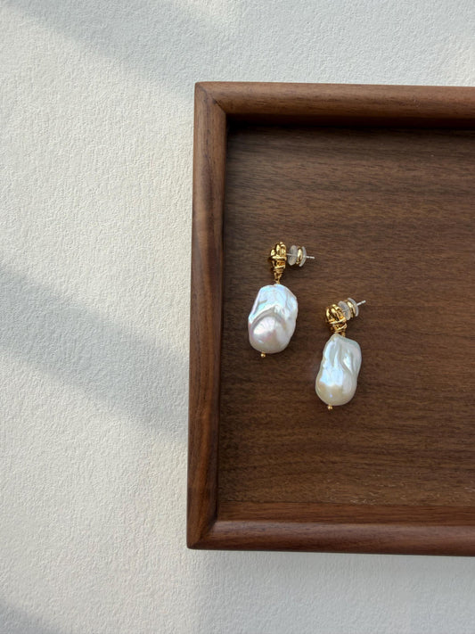 Additional view of large baroque pearl drop earrings by Le Jardin Perles