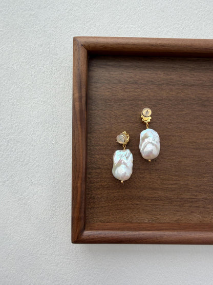 Additional view of large baroque pearl drop earrings by Le Jardin Perles