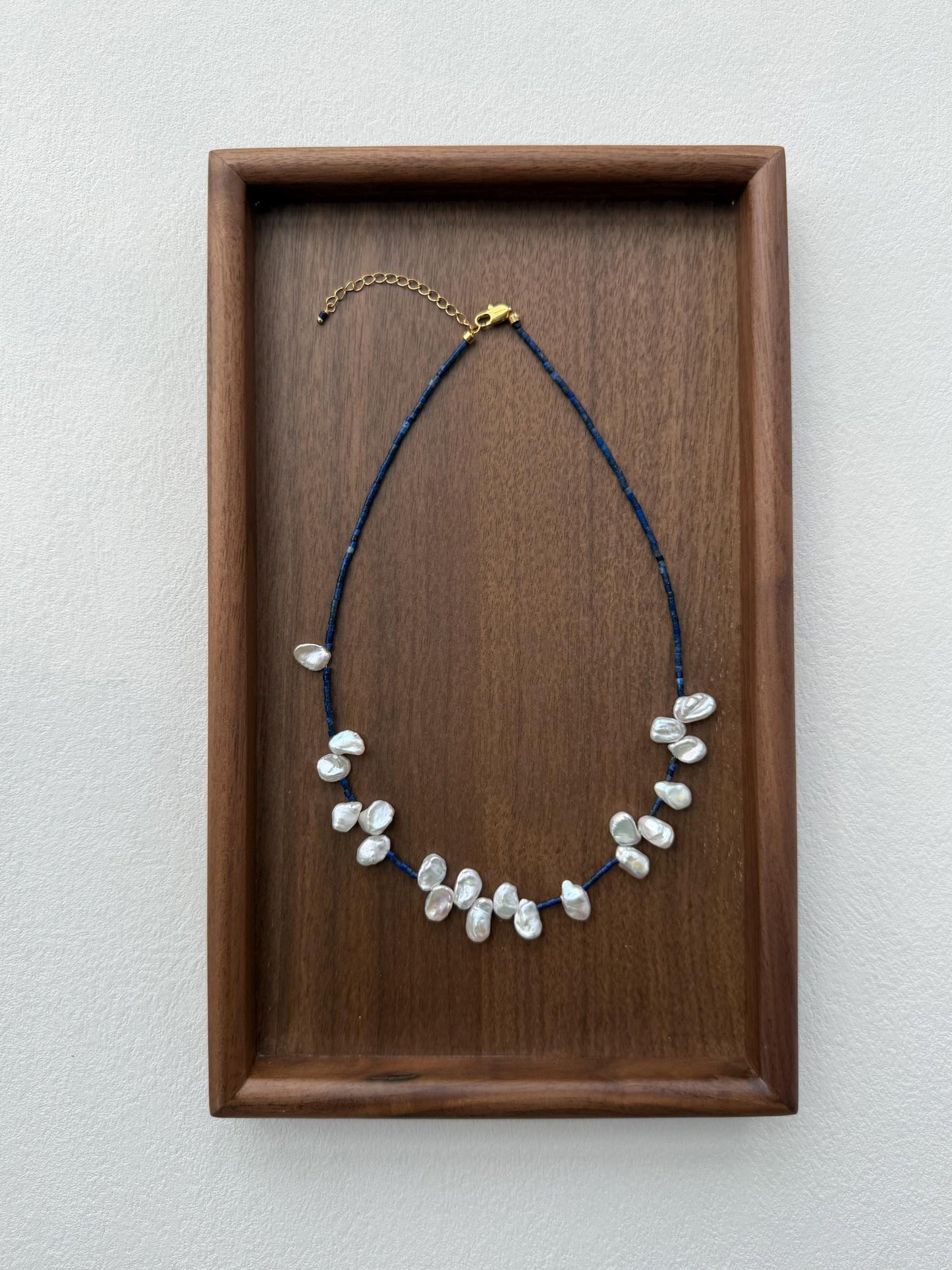Additional view of lapis lazuli baroque pearl necklace by Le Jardin Perles