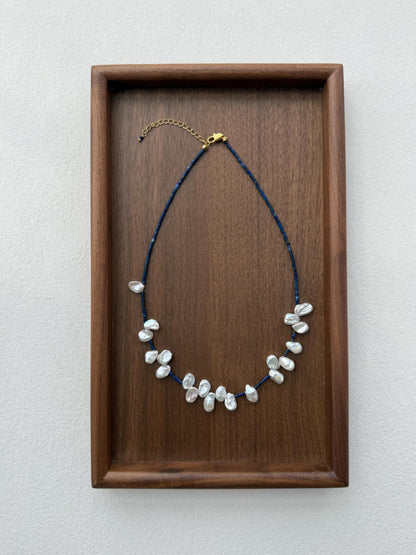 Additional view of lapis lazuli baroque pearl necklace by Le Jardin Perles