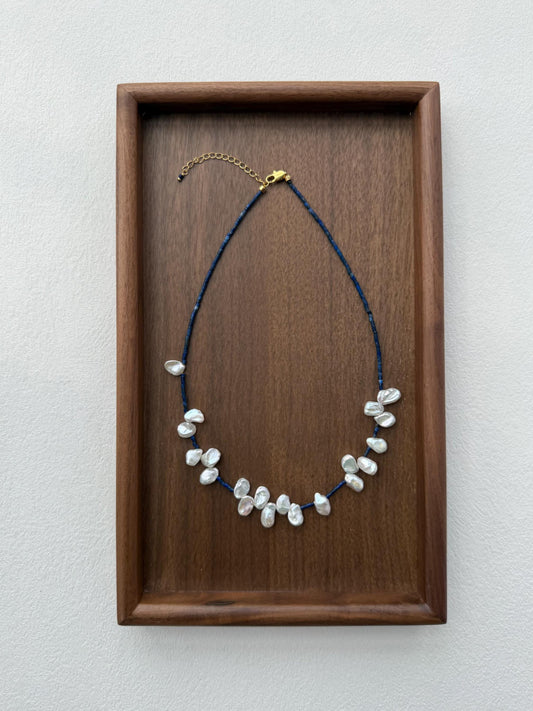 Additional view of lapis lazuli baroque pearl necklace by Le Jardin Perles