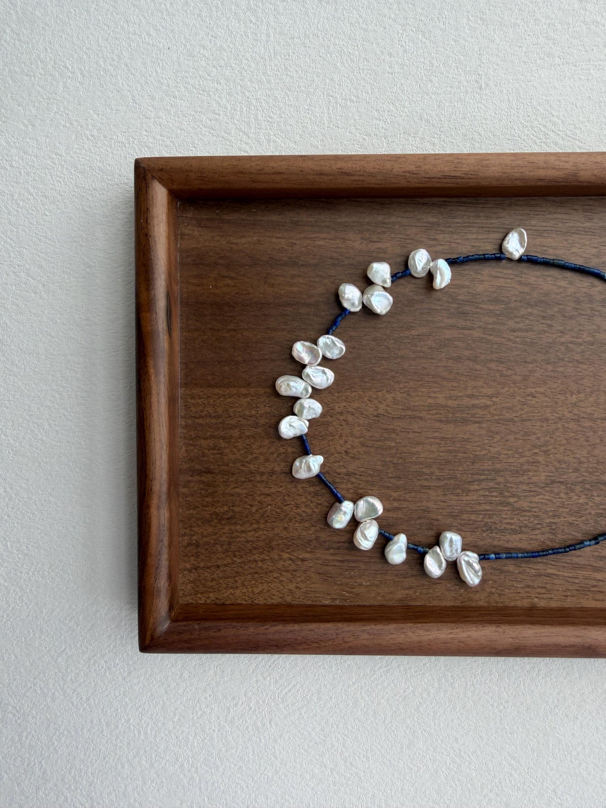 Additional view of lapis lazuli baroque pearl necklace by Le Jardin Perles