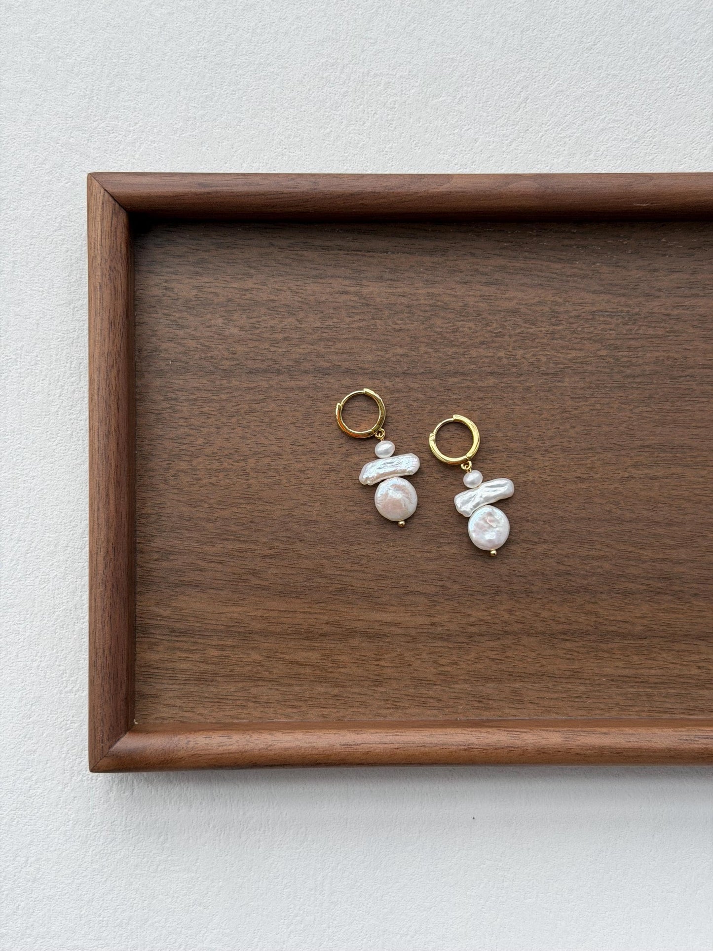 Additional view of baroque freshwater pearl drop earrings by Le Jardin Perles