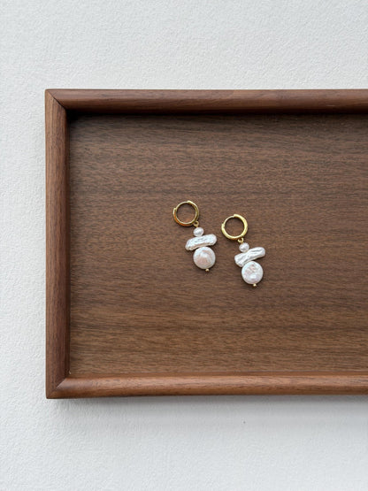 Additional view of baroque freshwater pearl drop earrings by Le Jardin Perles