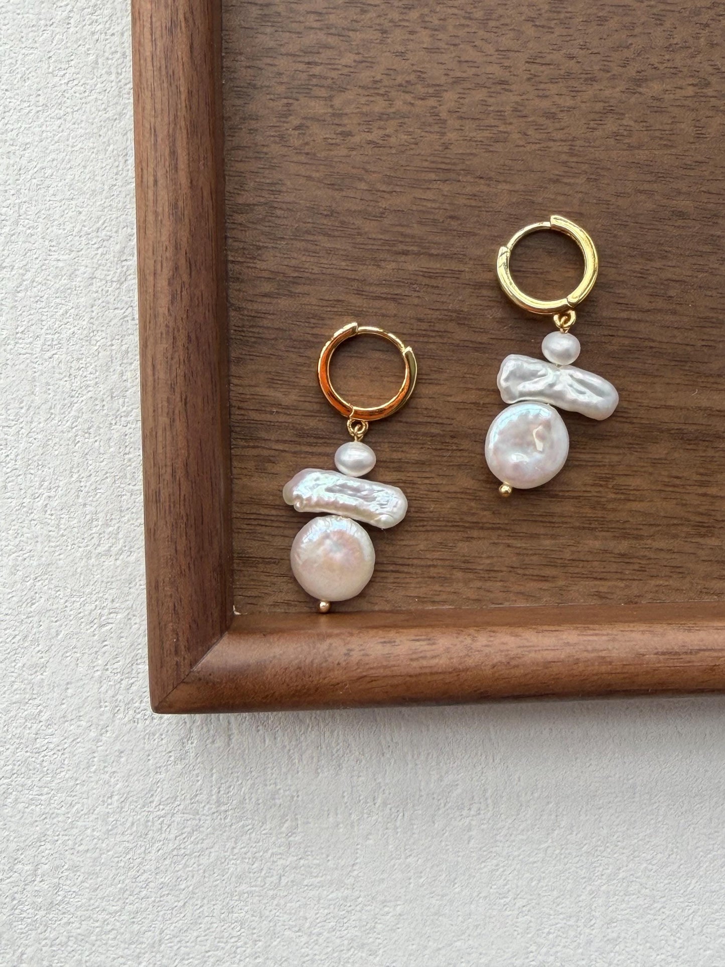 Additional view of baroque freshwater pearl drop earrings by Le Jardin Perles