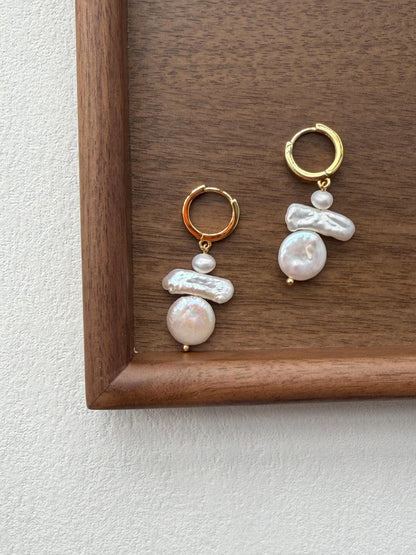 Additional view of baroque freshwater pearl drop earrings by Le Jardin Perles
