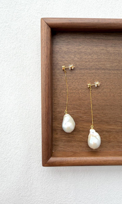 Additional view of baroque pearl drop beach earrings by Le Jardin Perles