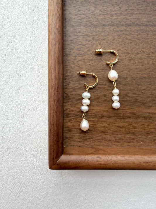 Additional view of asymmetrical baroque pearl drop earrings by Le Jardin Perles