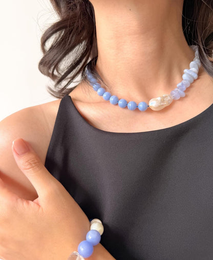Additional view of blue agate baroque pearl bracelet by Le Jardin Perles