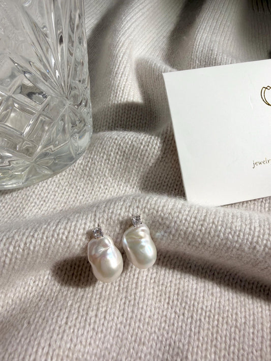 Large Baroque Pearl Stud Earrings by Le Jardin Perles