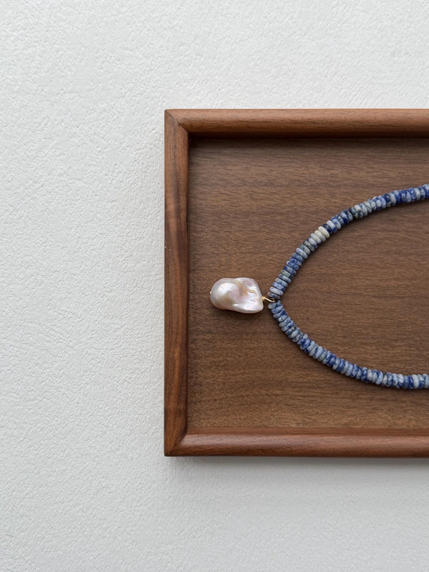 Additional view of ocean blue stone baroque pearl pendant necklace by Le Jardin Perles