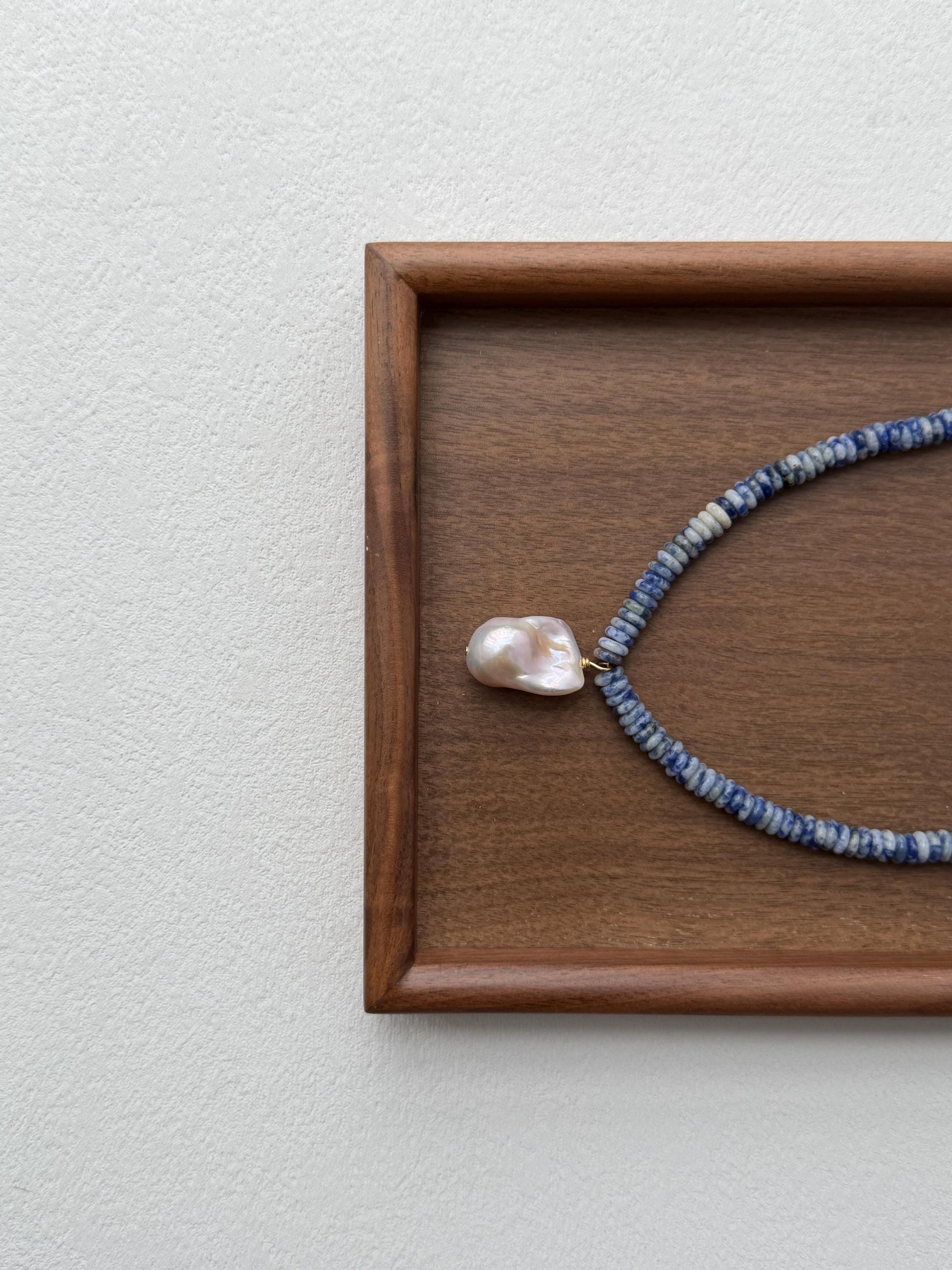 Additional view of ocean blue stone baroque pearl pendant necklace by Le Jardin Perles