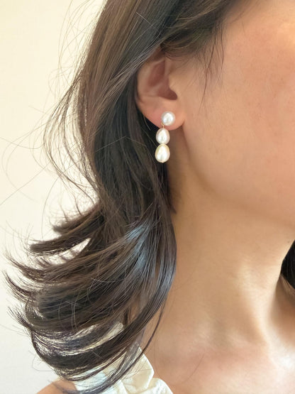 Triple Freshwater Pearl Drop Earrings by Le Jardin Perles