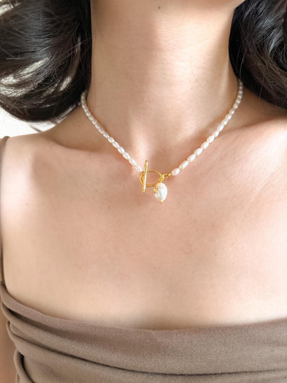 Additional view of toggle pearl necklace by Le Jardin Perles