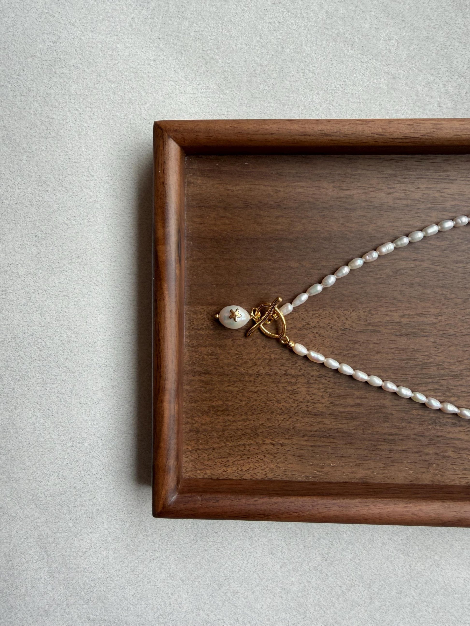 Additional view of toggle pearl necklace by Le Jardin Perles