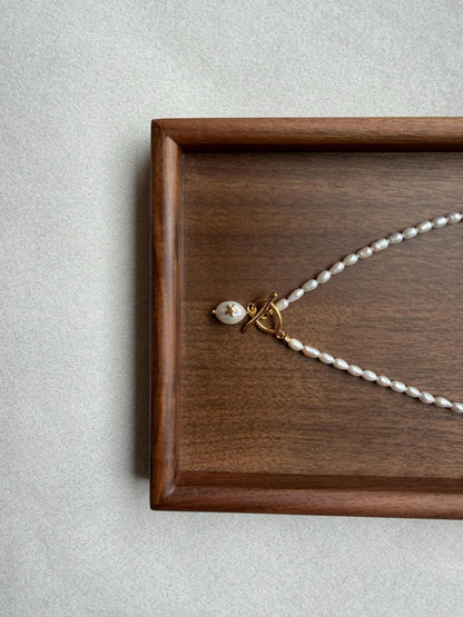 Additional view of toggle pearl necklace by Le Jardin Perles