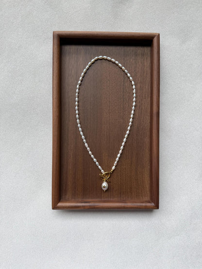 Additional view of toggle pearl necklace by Le Jardin Perles