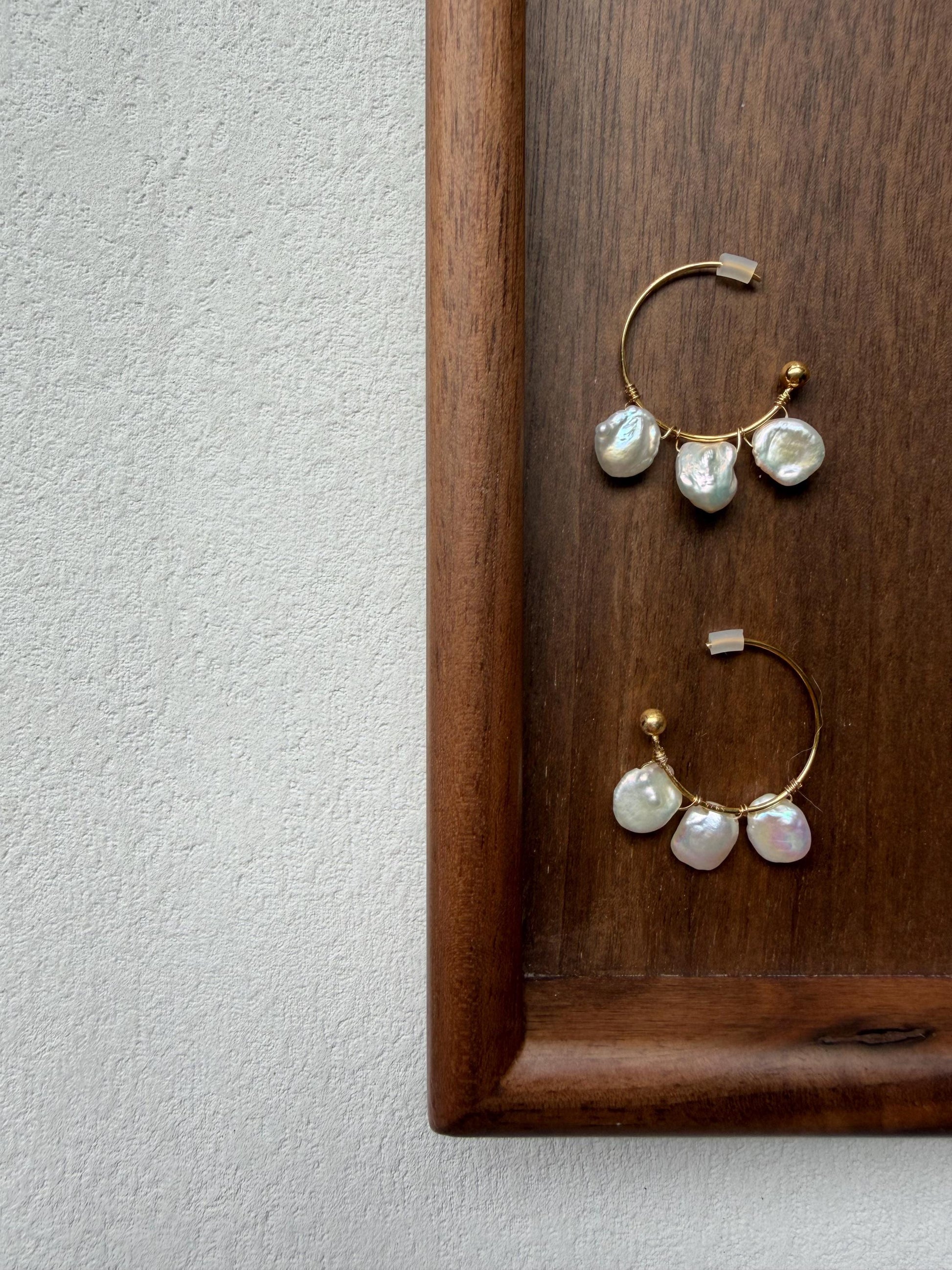 Additional view of petal pearl hoop earrings by Le Jardin Perles