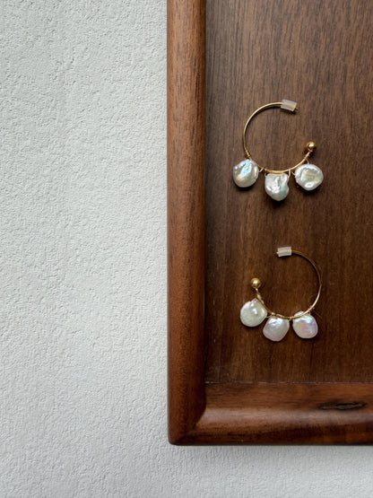Additional view of petal pearl hoop earrings by Le Jardin Perles