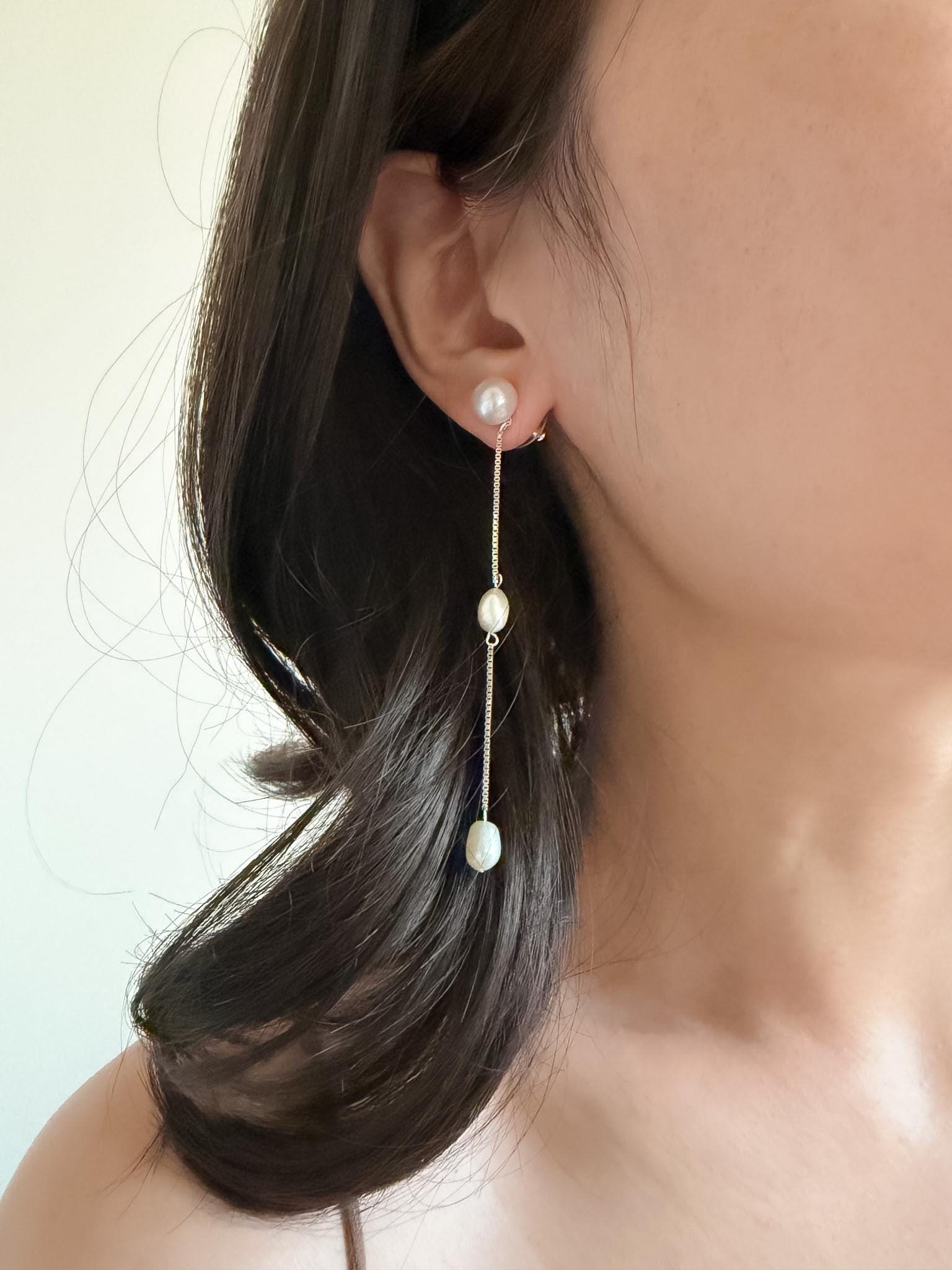 French Minimalist Pearl Drop Earrings by Le Jardin Perles