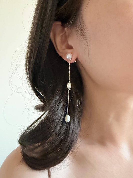 French Minimalist Pearl Drop Earrings by Le Jardin Perles
