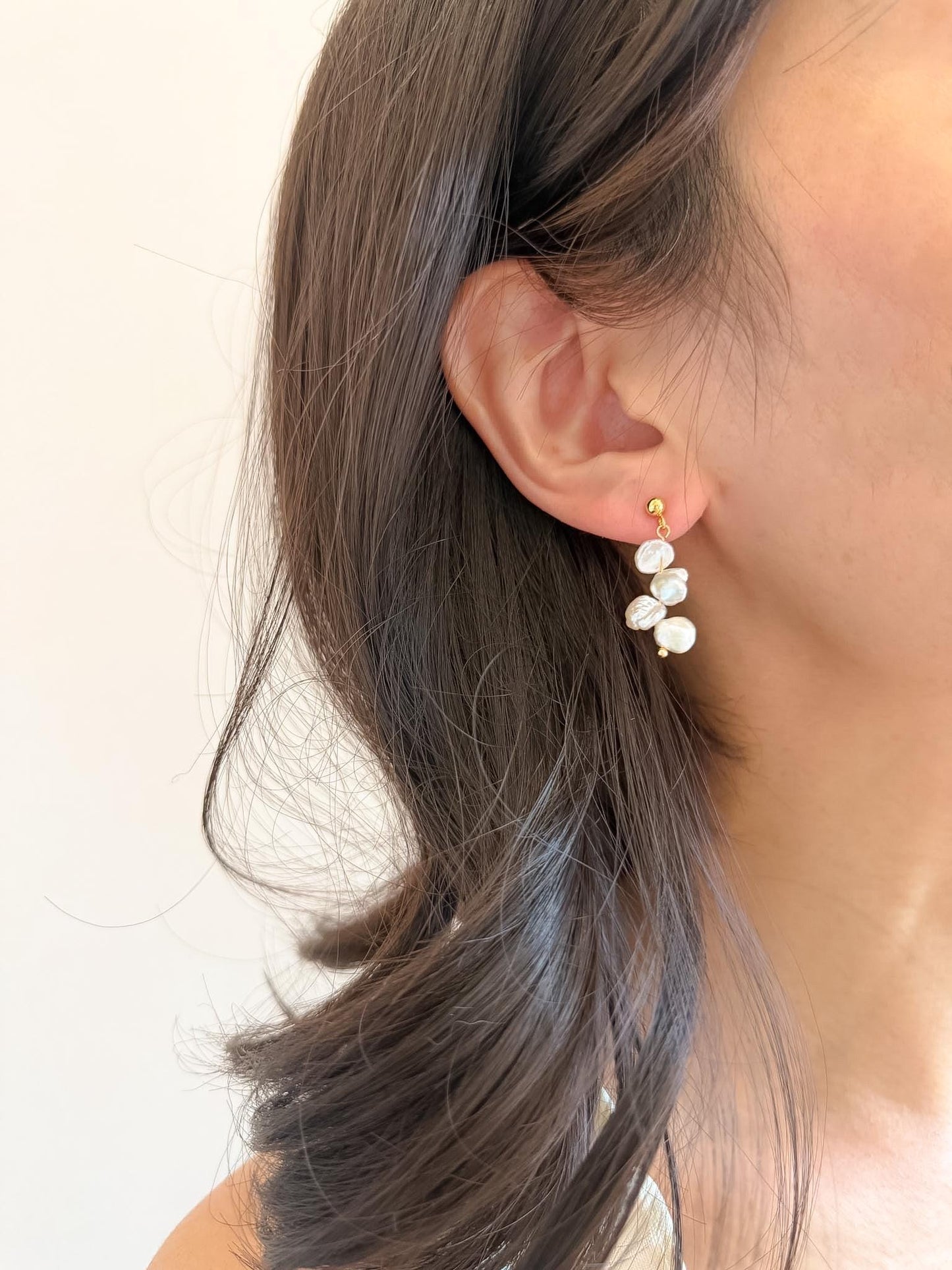 Additional view of keshi pearl cascade earrings by Le Jardin Perles