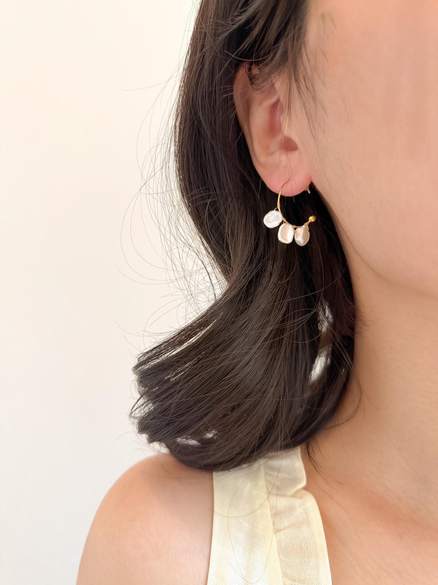 Petal Pearl Hoop Earrings by Le Jardin Perles
