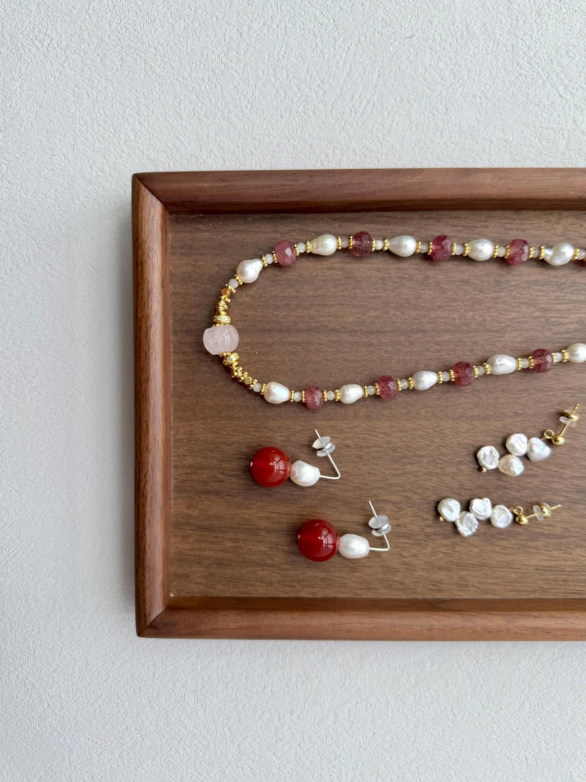 Additional view of petal pearl dangle earrings by Le Jardin Perles