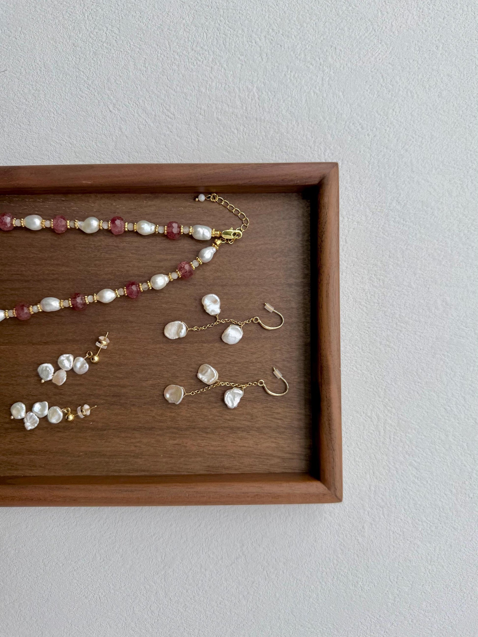 Additional view of petal pearl dangle earrings by Le Jardin Perles