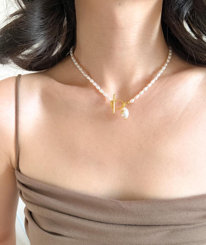 Additional view of toggle pearl necklace by Le Jardin Perles