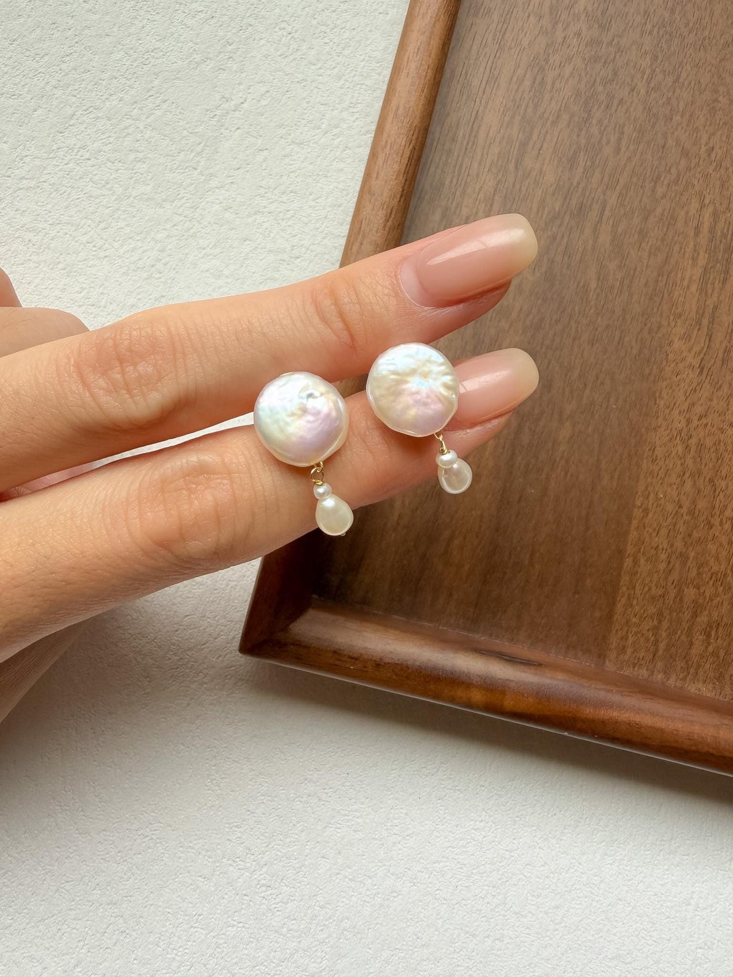 Additional view of french vintage pearl drop earrings by Le Jardin Perles
